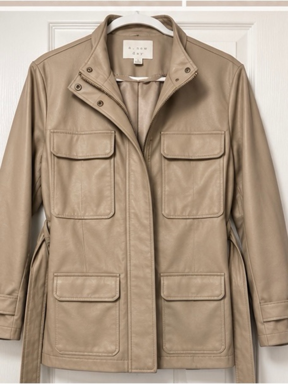🤎A New Day Faux Leather Belted Utility Jacket Beige Women’s Large